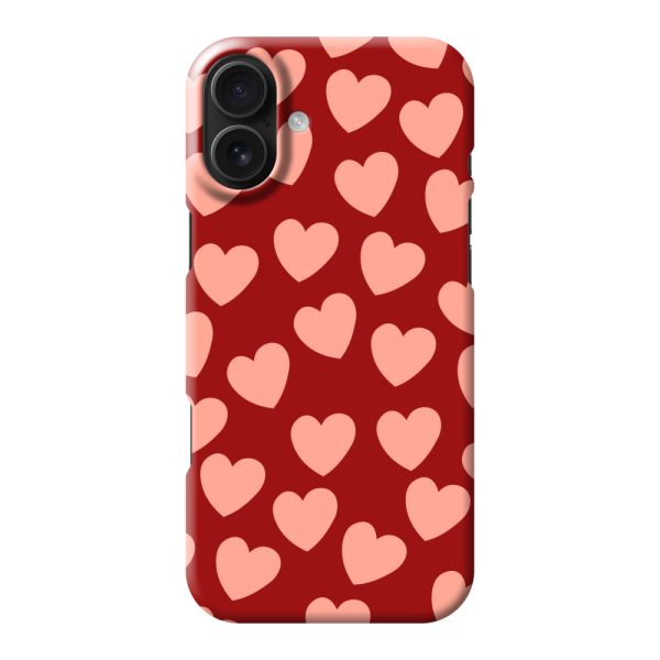 Volledig bedrukt iPhone 16 Plus hard case hoesje met Lichte Hartjes