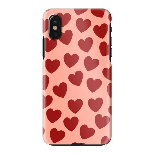 Volledig bedrukt iPhone X / Xs hard case hoesje met Rode Hartjes