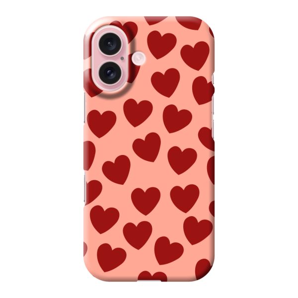 Volledig bedrukt iPhone 16 hard case hoesje met Rode Hartjes