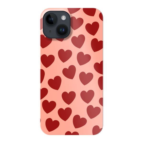 Volledig bedrukt iPhone 14 hard case hoesje met Rode Hartjes