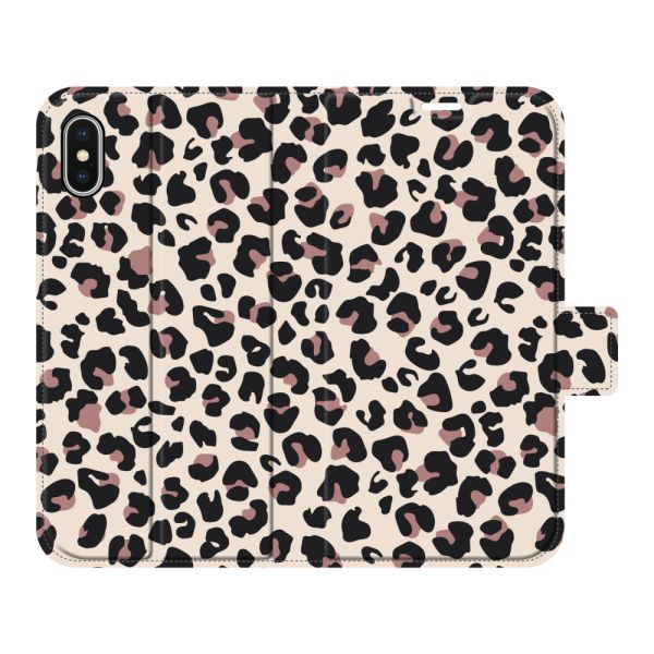 Volledig bedrukt iPhone X / Xs portemonnee hoesje met Panterprint - Luipaardprint Beige Roze