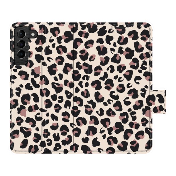 Volledig bedrukt Samsung Galaxy S22 portemonnee hoesje met Panterprint - Luipaardprint Beige Roze