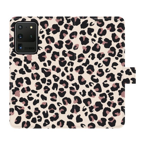 Volledig bedrukt Samsung Galaxy S20 Ultra / S20 Ultra 5G portemonnee hoesje met Panterprint - Luipaardprint Beige Roze