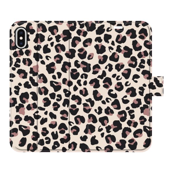 Volledig bedrukt iPhone Xs Max portemonnee hoesje met Panterprint - Luipaardprint Beige Roze