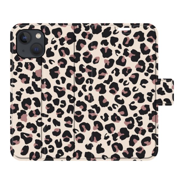 Volledig bedrukt iPhone 13 mini portemonnee hoesje met Panterprint - Luipaardprint Beige Roze
