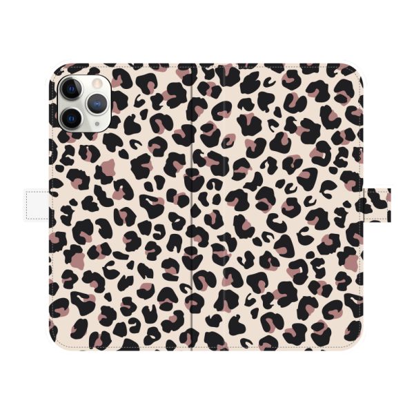 Volledig bedrukt iPhone 11 Pro Max portemonnee hoesje met Panterprint - Luipaardprint Beige Roze