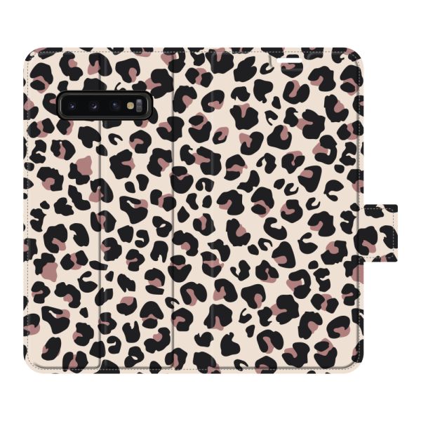 Coque portefeuille Samsung Galaxy S10 entièrement imprimée avec Imprimé panthère - Imprimé léopard Beige Rose