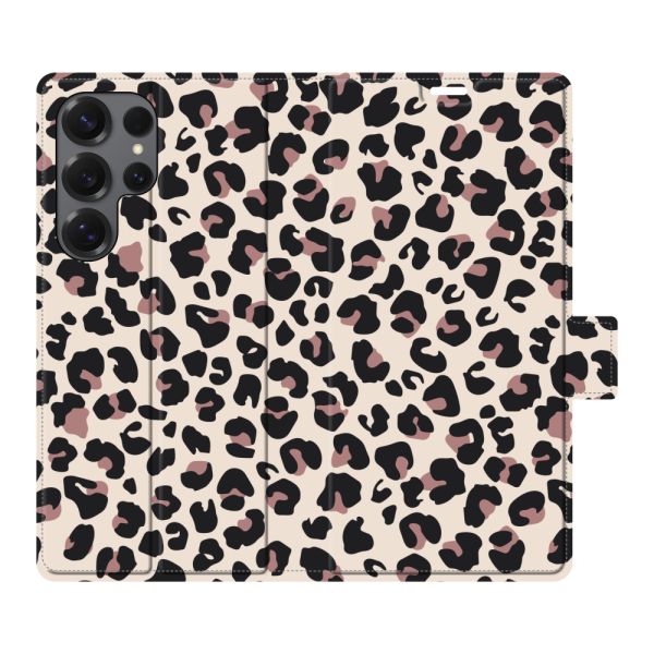 Funda cartera Samsung Galaxy S25 Ultra totalmente impresa con Estampado pantera - Estampado leopardo Beige Rosa