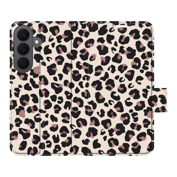 Volledig bedrukt Samsung Galaxy S26 portemonnee hoesje met Panterprint - Luipaardprint Beige Roze