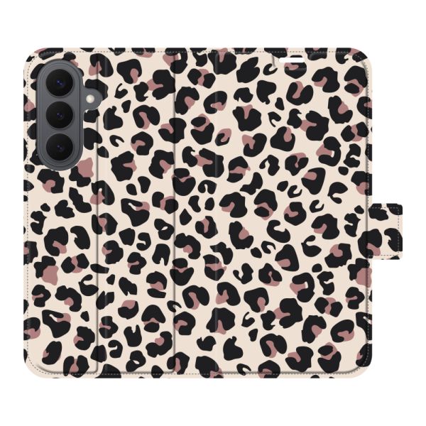 Volledig bedrukt Samsung Galaxy S26 Plus portemonnee hoesje met Panterprint - Luipaardprint Beige Roze