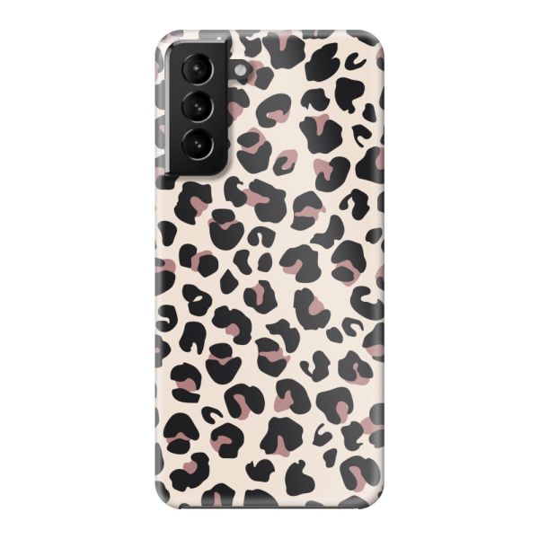Coque hard case Samsung Galaxy S21 Plus 5G entièrement imprimée avec imprimé panthère – Imprimé léopard beige rose brillant