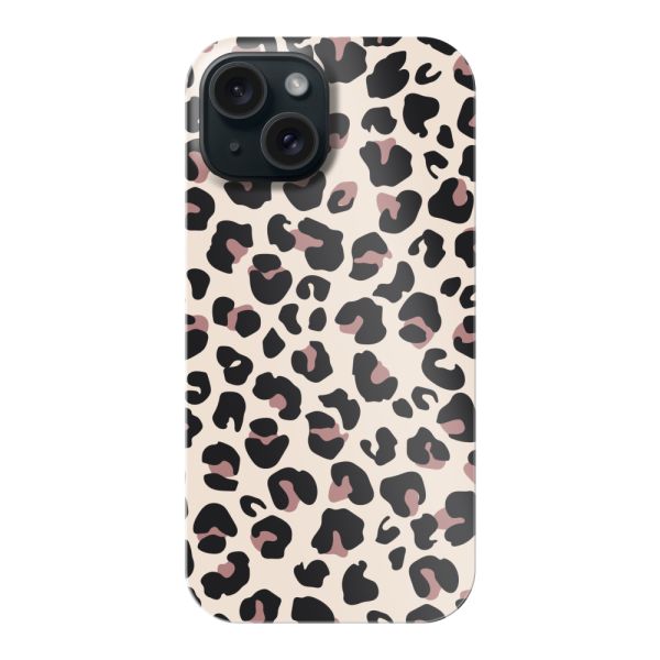 Funda hard case iPhone 15 totalmente impresa con estampado de pantera – Print leopardo beige rosa brillante