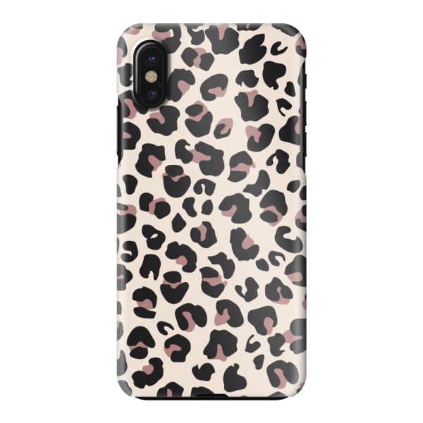 Coque hard case iPhone X / Xs entièrement imprimée avec imprimé panthère – Imprimé léopard beige rose brillant