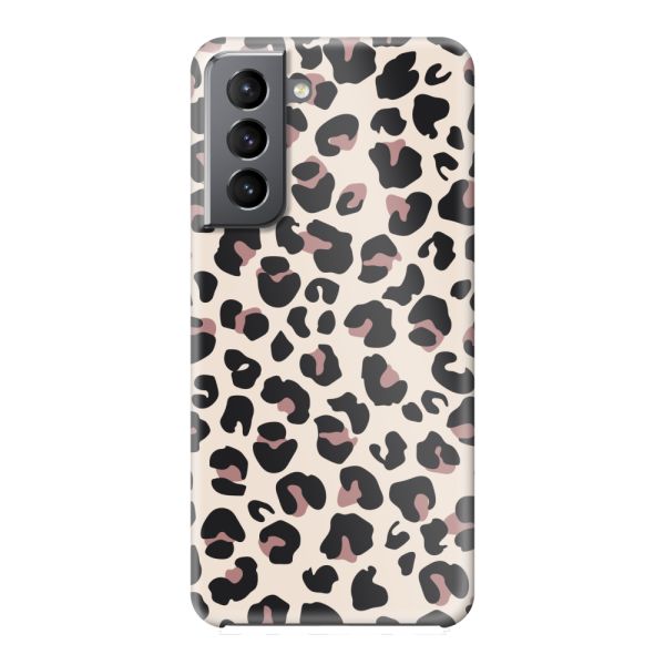 Volledig bedrukt Samsung Galaxy S21 5G hard case hoesje met Panterprint - Luipaardprint Beige Roze Glossy