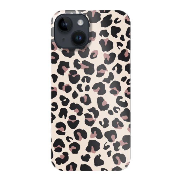 Vollständig bedrucktes iPhone 14 hard case mit Panterprint – Leopardenprint Beige Rosa Glänzend