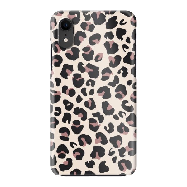 Volledig bedrukt iPhone Xr hard case hoesje met Panterprint - Luipaardprint Beige Roze Glossy