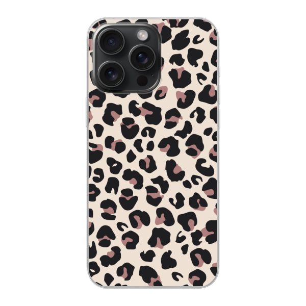 Flexibel iPhone 15 Pro Max hoesje met Panter Print - Beige Luipaardprint