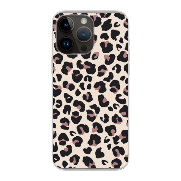Flexibel iPhone 14 Pro Max hoesje met Panter Print - Beige Luipaardprint