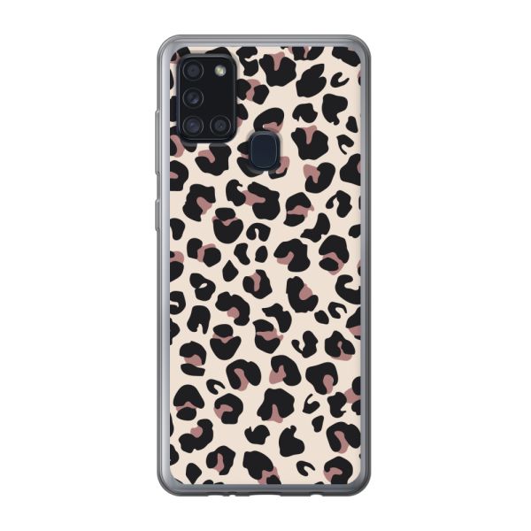 Flexibel Samsung Galaxy A21s hoesje met Panter Print - Beige Luipaardprint