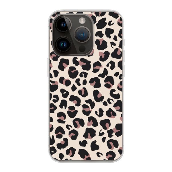 Flexibel iPhone 14 Pro hoesje met Panter Print - Beige Luipaardprint