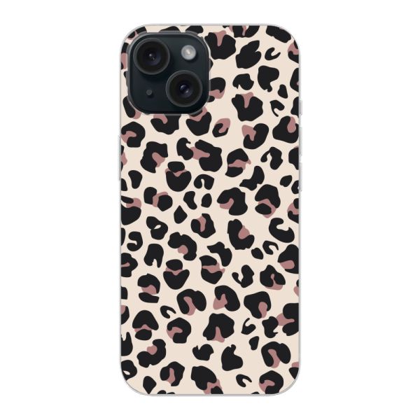 Flexibel iPhone 15 hoesje met Panter Print - Beige Luipaardprint