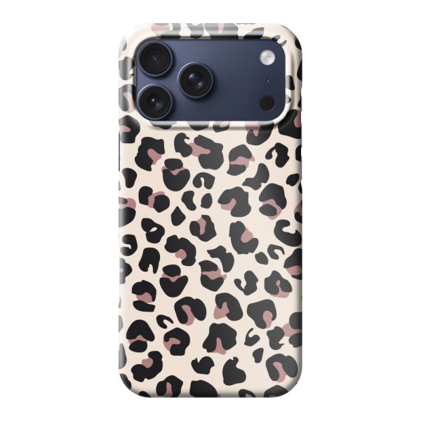 Volledig bedrukt iPhone 17 Pro Max hard case hoesje met Panterprint - Luipaardprint Beige Roze Glossy