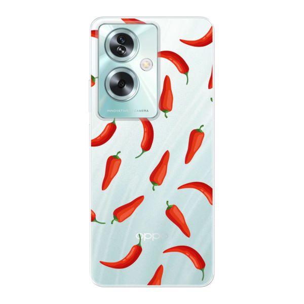 Flexibel Oppo A79 hoesje met Rode Pepers - Transparant Chili Pepper Patroon