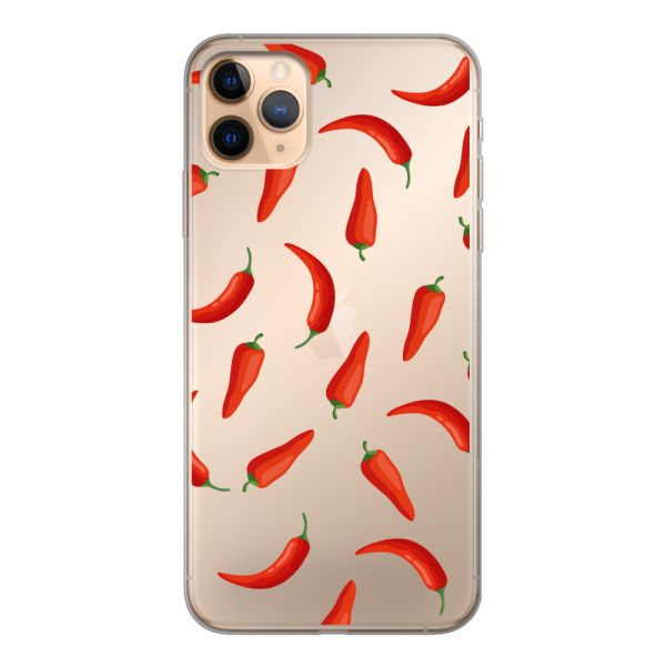 Flexibel iPhone 11 Pro Max hoesje met Rode Pepers - Transparant Chili Pepper Patroon