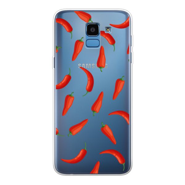 Flexibel Samsung Galaxy J6 (2018) hoesje met Rode Pepers - Transparant Chili Pepper Patroon
