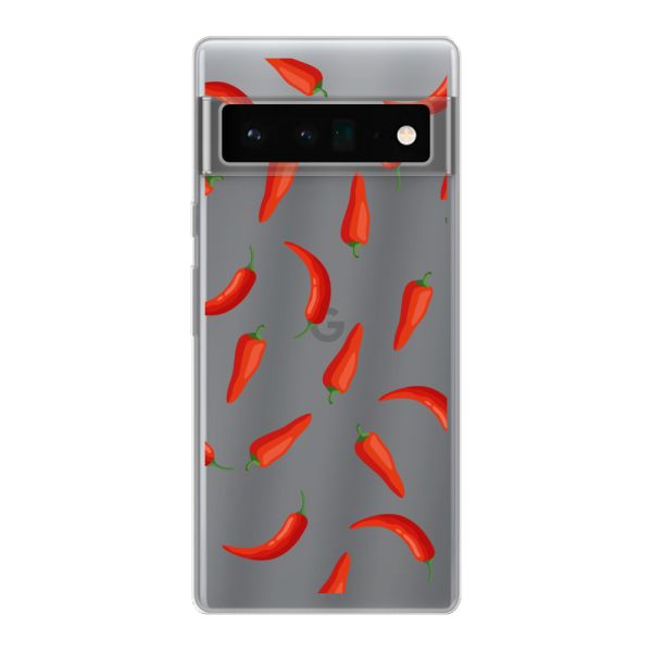Flexibel Google Pixel 6 Pro hoesje met Rode Pepers - Transparant Chili Pepper Patroon