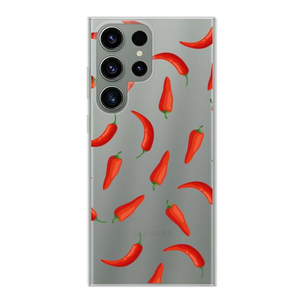 Flexibel Samsung Galaxy S23 Ultra hoesje met Rode Pepers - Transparant Chili Pepper Patroon