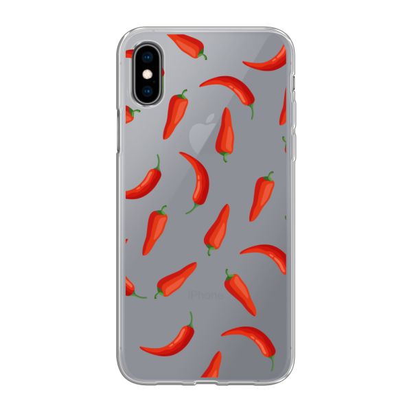 Flexibel iPhone X / Xs hoesje met Rode Pepers - Transparant Chili Pepper Patroon