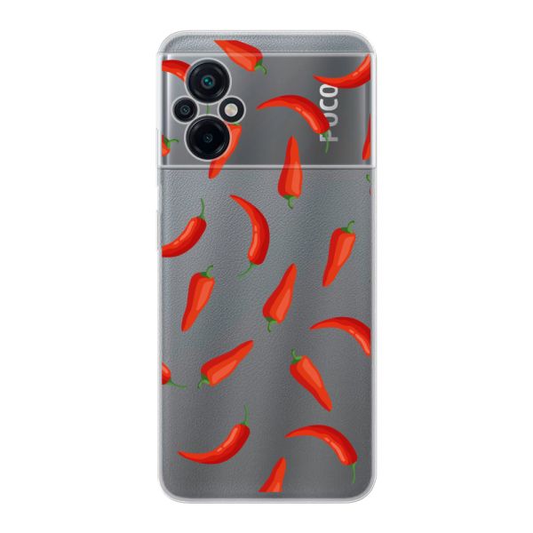 Flexibel Xiaomi Poco M5 4G / 5G hoesje met Rode Pepers - Transparant Chili Pepper Patroon