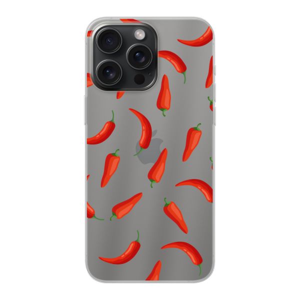 Flexibel iPhone 15 Pro Max hoesje met Rode Pepers - Transparant Chili Pepper Patroon