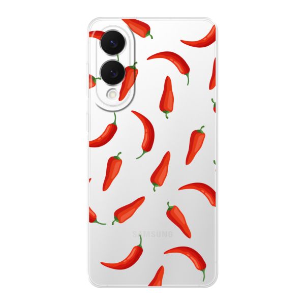 Flexibel Samsung Galaxy S25 Edge hoesje met Rode Pepers - Transparant Chili Pepper Patroon