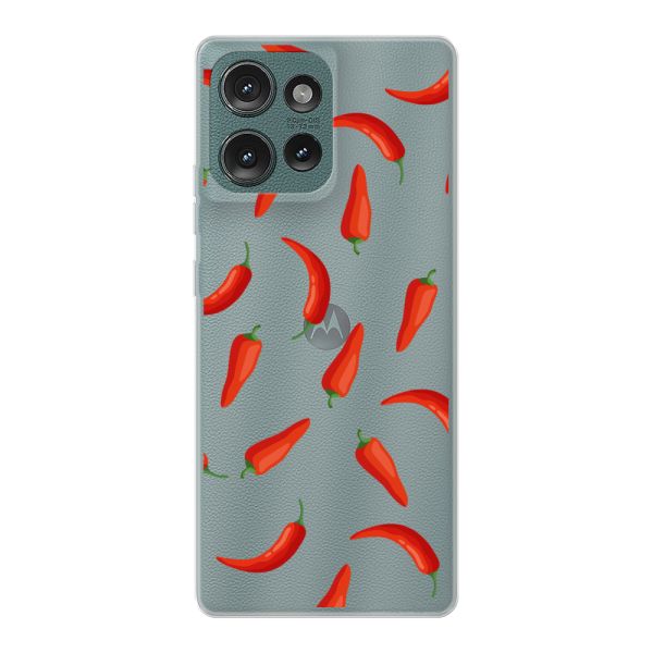 Flexibel Motorola Edge 50 hoesje met Rode Pepers - Transparant Chili Pepper Patroon