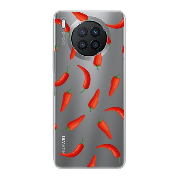 Flexibel Huawei Nova 8i hoesje met Rode Pepers - Transparant Chili Pepper Patroon