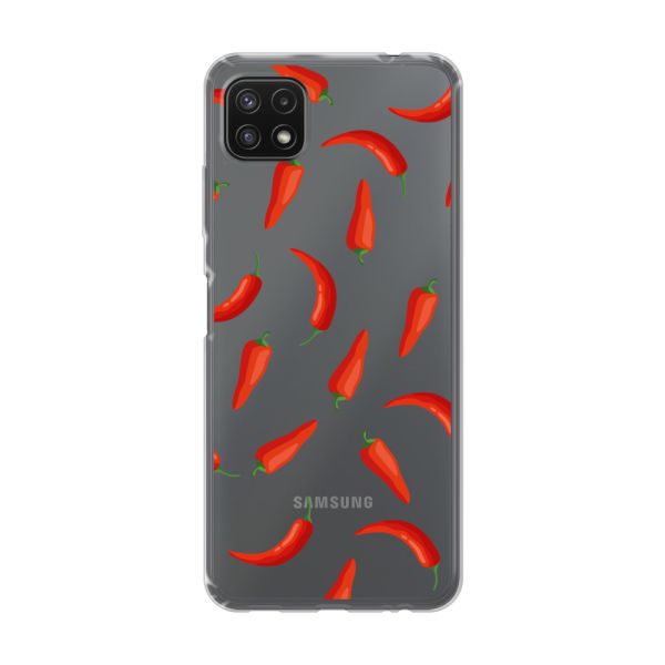 Flexibel Samsung Galaxy A22 5G hoesje met Rode Pepers - Transparant Chili Pepper Patroon