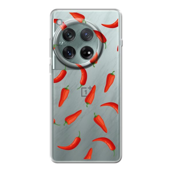 Flexibel OnePlus Ace 3 hoesje met Rode Pepers - Transparant Chili Pepper Patroon