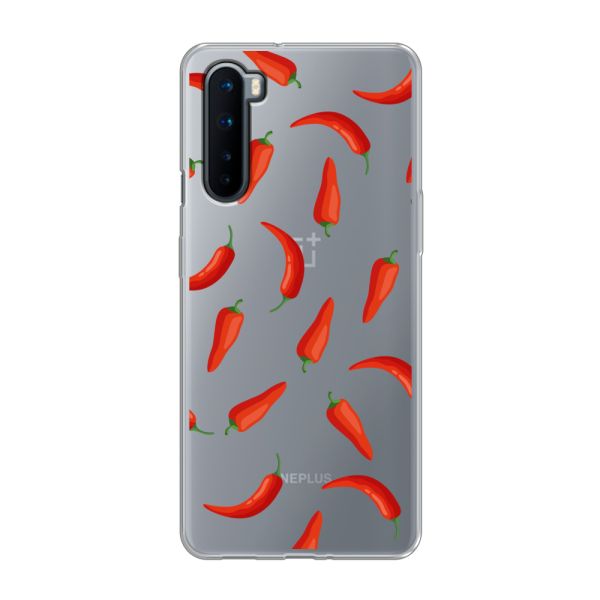 Flexibel OnePlus Nord hoesje met Rode Pepers - Transparant Chili Pepper Patroon