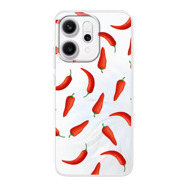 Flexibel Oppo Reno14 Pro hoesje met Rode Pepers - Transparant Chili Pepper Patroon