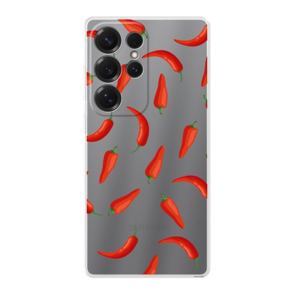 Flexibel Samsung Galaxy S25 Ultra hoesje met Rode Pepers - Transparant Chili Pepper Patroon