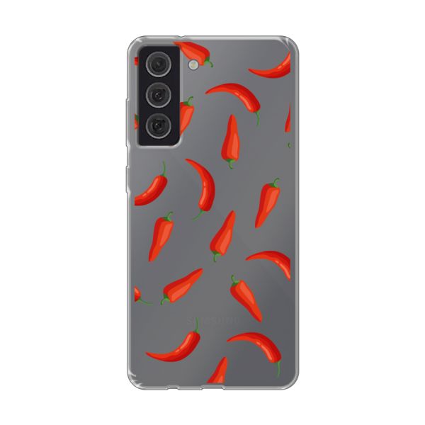 Flexibel Samsung Galaxy S21 FE hoesje met Rode Pepers - Transparant Chili Pepper Patroon