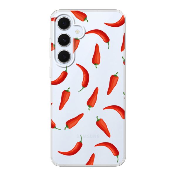 Flexibel Samsung Galaxy S24 FE hoesje met Rode Pepers - Transparant Chili Pepper Patroon