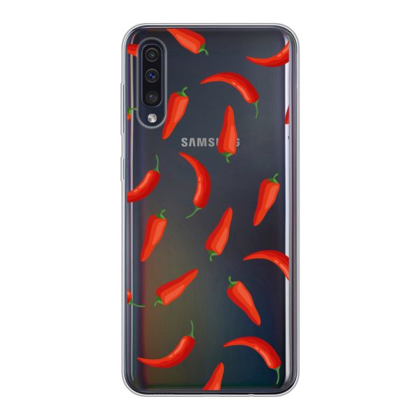 Flexibel Samsung Galaxy A50 / A50s hoesje met Rode Pepers - Transparant Chili Pepper Patroon