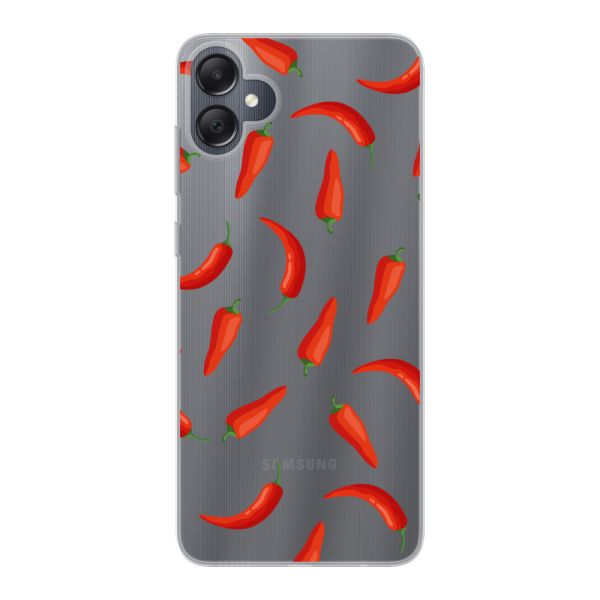 Flexibel Samsung Galaxy A05 hoesje met Rode Pepers - Transparant Chili Pepper Patroon