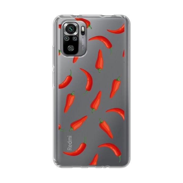Flexibel Xiaomi Redmi Note 10 / Note 10S hoesje met Rode Pepers - Transparant Chili Pepper Patroon