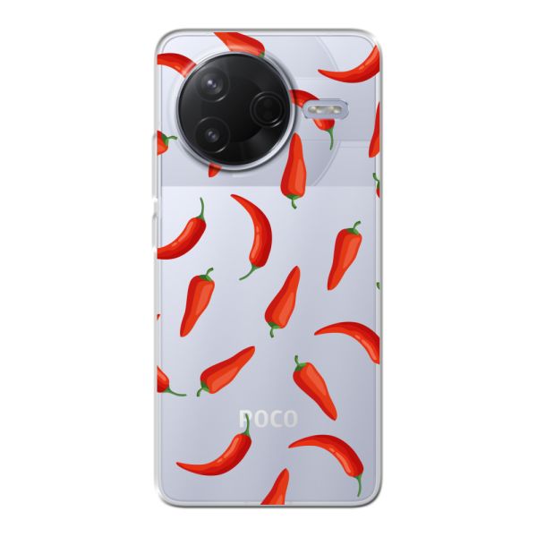 Flexibel Xiaomi Poco F7 Pro hoesje met Rode Pepers - Transparant Chili Pepper Patroon