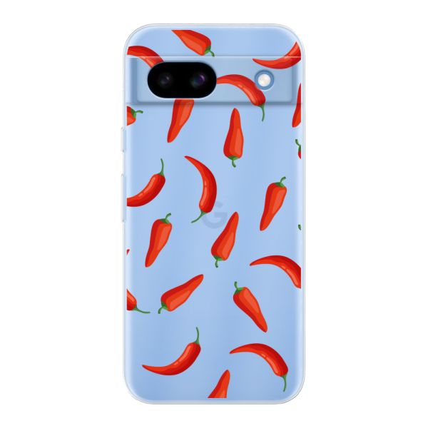 Flexibel Google Pixel 8a hoesje met Rode Pepers - Transparant Chili Pepper Patroon