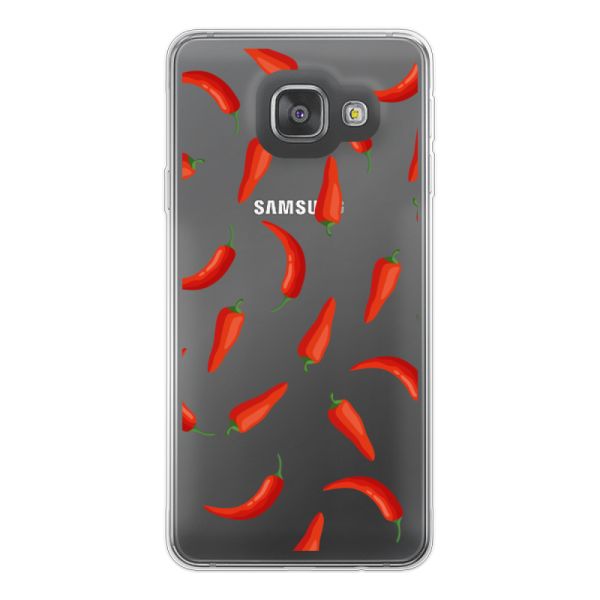 Flexibel Samsung Galaxy A3 (2016) hoesje met Rode Pepers - Transparant Chili Pepper Patroon